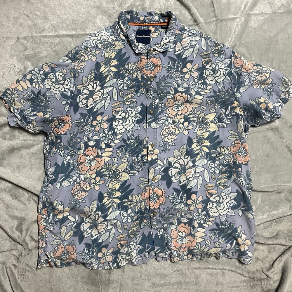 Tommy Bahama Hawaiian Shirt Mens 3XL Blue Floral Short Sleeve Lyocell